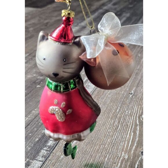 2~blown glass christmas Cat Kitty ornaments - Picture 1 of 10